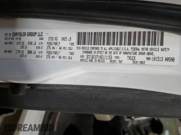 2010 Dodge 1500 ST с VIN 3D7JB1EP1AG111153, выставлен на аукционе Copart как лот 59943954 с пробегом 121 022 миль миль и Списание • Salvage title. История ставок и продаж доступна на DreamBid. Изображение 12.