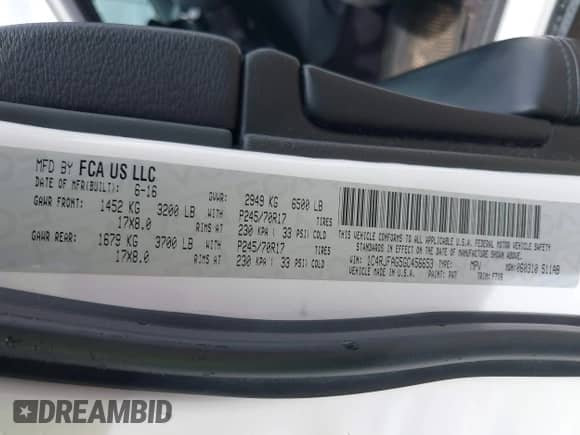 2016 Jeep Grand Cherokee 75th Anniversary with VIN 1C4RJFAG5GC456653, listed as a IAAI auction lot 42933883 with 109,649 mi miles and . Bid and sale history available at DreamBid. Image 9.