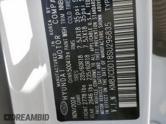 2025 Hyundai Tucson SEL Convenience с VIN KM8JCDD18SU296835, выставлен на аукционе Copart как лот 64009425 с пробегом 2 932 миль миль и Чистый • Clean title. История ставок и продаж доступна на DreamBid. Изображение 13.