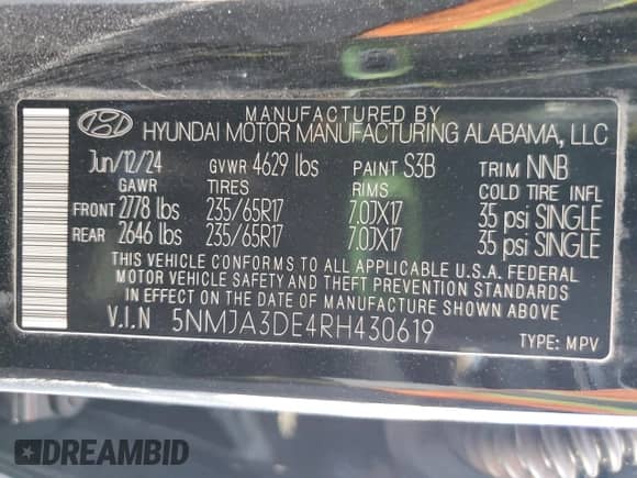 2024 Hyundai Tucson SE z VIN 5NMJA3DE4RH430619, wystawiony jako Copart lot #69289065 z przebiegiem 4 667 mil mil oraz Szkoda całkowita • Salvage title. Historia ofert i sprzedaży dostępna na DreamBid. Obrazek 13.