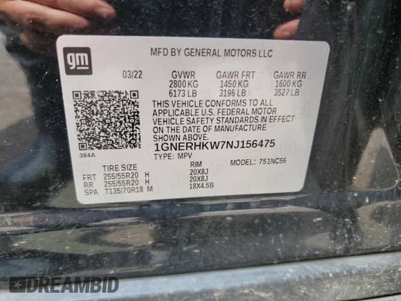 2022 Chevrolet Traverse LT z VIN 1GNERHKW7NJ156475, wystawiony jako Copart lot #58920835 z przebiegiem 76 481 mil mil oraz Szkoda całkowita • Salvage title. Historia ofert i sprzedaży dostępna na DreamBid. Obrazek 13.