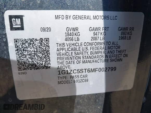 2021 Chevrolet Malibu LS z VIN 1G1ZC5ST6MF002799, wystawiony jako IAAI lot #42812608 z przebiegiem 113 332 mil mil oraz . Historia ofert i sprzedaży dostępna na DreamBid. Obrazek 9.