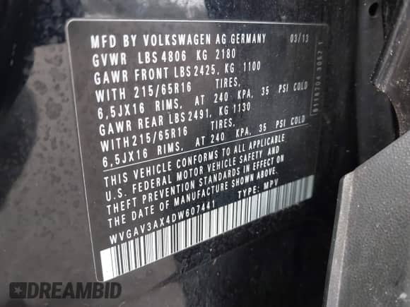 2013 Volkswagen Tiguan SE с VIN WVGAV3AX4DW607441, выставлен на аукционе IAAI как лот 42173141 с пробегом 113 186 миль миль и . История ставок и продаж доступна на DreamBid. Изображение 9.