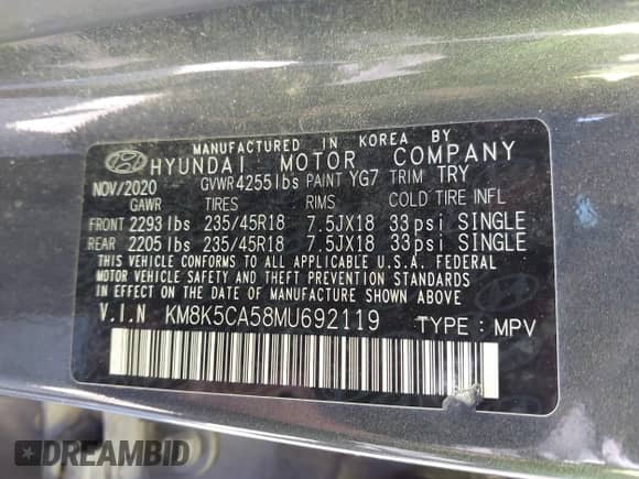 2021 Hyundai Kona Ultimate с VIN KM8K5CA58MU692119, выставлен на аукционе IAAI как лот 43045340 с пробегом 109 686 миль миль и . История ставок и продаж доступна на DreamBid. Изображение 9.