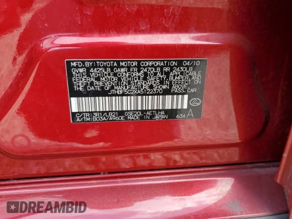 2010 Lexus IS 250 z VIN JTHBF5C2XA5122370, wystawiony jako Copart lot #84396915 z przebiegiem 229 159 mil mil oraz Szkoda całkowita • Salvage title. Historia ofert i sprzedaży dostępna na DreamBid. Obrazek 12.