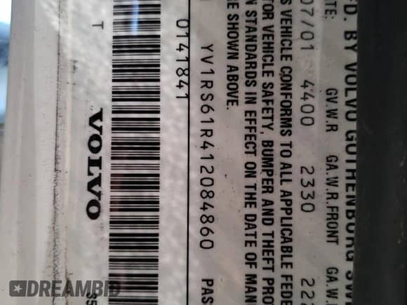 2001 Volvo S60 с VIN YV1RS61R412084860, выставлен на аукционе Copart как лот 77227144 с пробегом 170 853 миль миль и На запчасти • Non repairable. История ставок и продаж доступна на DreamBid. Изображение 12.