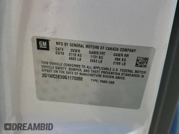 2016 Chevrolet Impala LTZ with VIN 2G1WC5E39G1170088, listed as a Copart auction lot 86546495 with 67,514 mi miles and Salvage title. Bid and sale history available at DreamBid. Image 12.