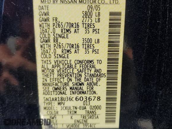2006 Nissan Pathfinder SE z VIN 5N1AR18U36C603678, wystawiony jako Copart lot #69697395 z przebiegiem 133 371 mil mil oraz Szkoda całkowita • Salvage title. Historia ofert i sprzedaży dostępna na DreamBid. Obrazek 13.