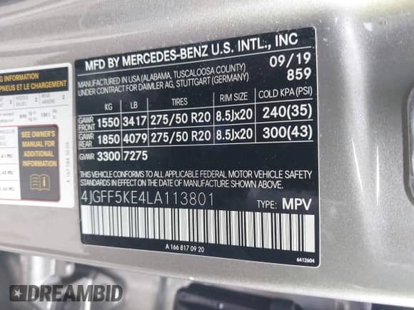 2020 Mercedes-Benz GLS 450 z VIN 4JGFF5KE4LA113801, wystawiony jako IAAI lot #41217401 z przebiegiem 34 619 mil mil oraz . Historia ofert i sprzedaży dostępna na DreamBid. Obrazek 9.