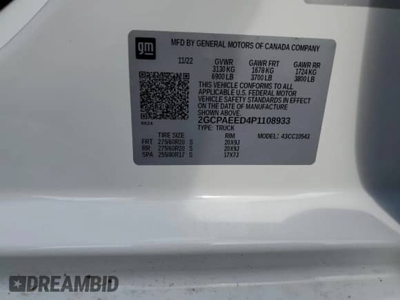 2023 Chevrolet Silverado 1500 LTZ с VIN 2GCPAEED4P1108933, выставлен на аукционе Copart как лот 54523805 с пробегом 49 776 миль миль и Списание • Salvage title. История ставок и продаж доступна на DreamBid. Изображение 12.