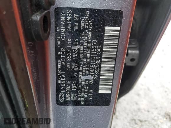 2016 Hyundai Accent SE с VIN KMHCT4AE1GU115663, выставлен на аукционе Copart как лот 81382175 с пробегом 183 347 миль миль и Списание • Salvage title. История ставок и продаж доступна на DreamBid. Изображение 12.