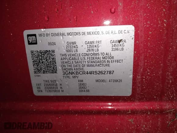 2024 Chevrolet Blazer LT with VIN 3GNKBCR44RS262787, listed as a IAAI auction lot 43225786 with 22,683 mi miles and . Bid and sale history available at DreamBid. Image 9.
