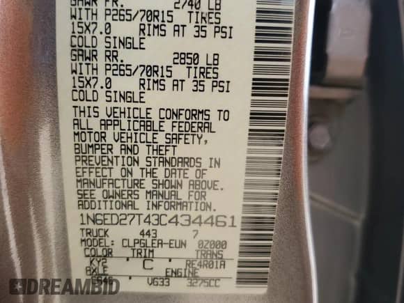 2003 Nissan Frontier SE с VIN 1N6ED27T43C434461, выставлен на аукционе Copart как лот 58852615 с пробегом Не указан миль и Списание • Salvage title. История ставок и продаж доступна на DreamBid. Изображение 12.