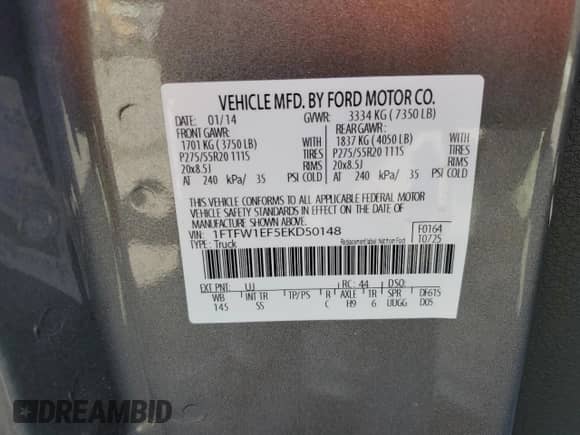 2014 Ford F-150 STX с VIN 1FTFW1EF5EKD50148, выставлен на аукционе Copart как лот 82351065 с пробегом 81 594 миль миль и Списание • Salvage title. История ставок и продаж доступна на DreamBid. Изображение 12.