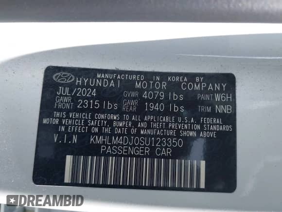 2025 Hyundai Elantra Blue with VIN KMHLM4DJ0SU123350, listed as a IAAI auction lot 41536867 with 6,077 mi miles and . Bid and sale history available at DreamBid. Image 9.