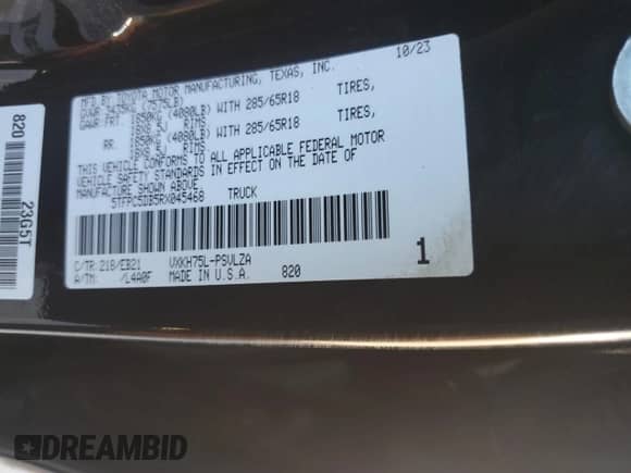 2024 Toyota Tundra TRD Pro Hybrid с VIN 5TFPC5DB5RX045468, выставлен на аукционе Copart как лот 90916165 с пробегом 32 785 миль миль и Списание • Salvage title. История ставок и продаж доступна на DreamBid. Изображение 12.