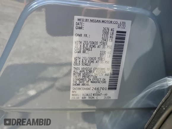 2022 Nissan Pathfinder Platinum с VIN 5N1DR3DH6NC266701, выставлен на аукционе Copart как лот 55857585 с пробегом 56 752 миль миль и Списание • Salvage title. История ставок и продаж доступна на DreamBid. Изображение 14.