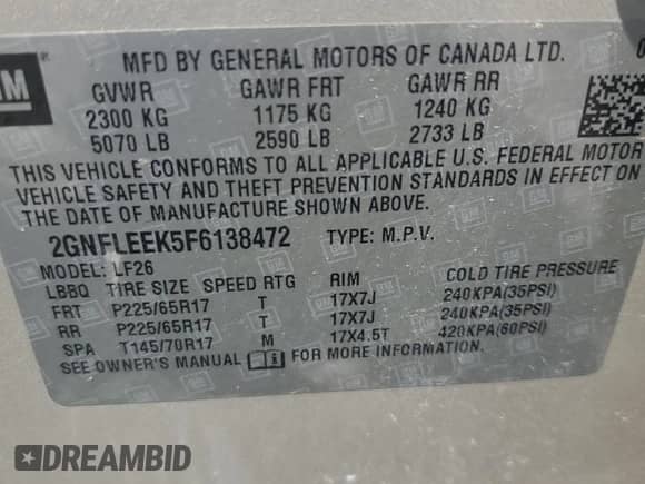 2015 Chevrolet Equinox LS с VIN 2GNFLEEK5F6138472, выставлен на аукционе Copart как лот 67089885 с пробегом 100 195 миль миль и Списание • Salvage title. История ставок и продаж доступна на DreamBid. Изображение 12.