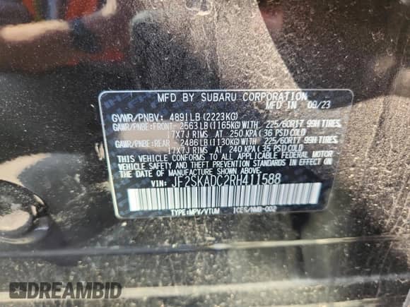 2024 Subaru Forester Premium z VIN JF2SKADC2RH411588, wystawiony jako Copart lot #71263125 z przebiegiem 17 052 mil mil oraz Nie do naprawy • Non repairable. Historia ofert i sprzedaży dostępna na DreamBid. Obrazek 13.