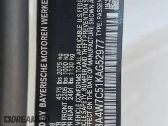 2019 BMW 4 Series 440i with VIN WBA4W7C51KAG52977, listed as a Copart auction lot 70507325 with 40,345 mi miles and Salvage title. Bid and sale history available at DreamBid. Image 12.