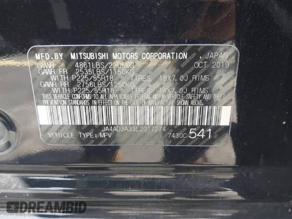 2020 Mitsubishi Outlander SE с VIN JA4AD3A33LZ017274, выставлен на аукционе IAAI как лот 43087221 с пробегом 78 101 миль миль и . История ставок и продаж доступна на DreamBid. Изображение 9.