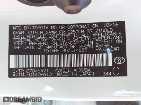 2016 Toyota Prius Three z VIN JTDKARFU8G3014659, wystawiony jako IAAI lot #43413005 z przebiegiem 39 929 mil mil oraz . Historia ofert i sprzedaży dostępna na DreamBid. Obrazek 9.