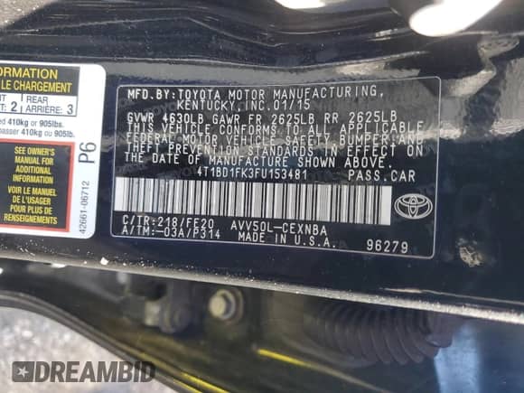 2015 Toyota Camry LE с VIN 4T1BD1FK3FU153481, выставлен на аукционе Copart как лот 82370075 с пробегом 171 005 миль миль и Чистый • Clean title. История ставок и продаж доступна на DreamBid. Изображение 12.