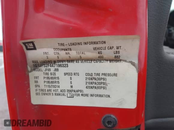 2004 Chevrolet Cavalier LS with VIN 1G1JF52F447196323, listed as a IAAI auction lot 43403274 with 176,275 mi miles and . Bid and sale history available at DreamBid. Image 9.