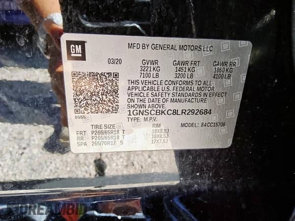 2020 Chevrolet Tahoe LT с VIN 1GNSCBKC8LR292684, выставлен на аукционе Copart как лот 71741585 с пробегом 98 985 миль миль и Чистый • Clean title. История ставок и продаж доступна на DreamBid. Изображение 13.