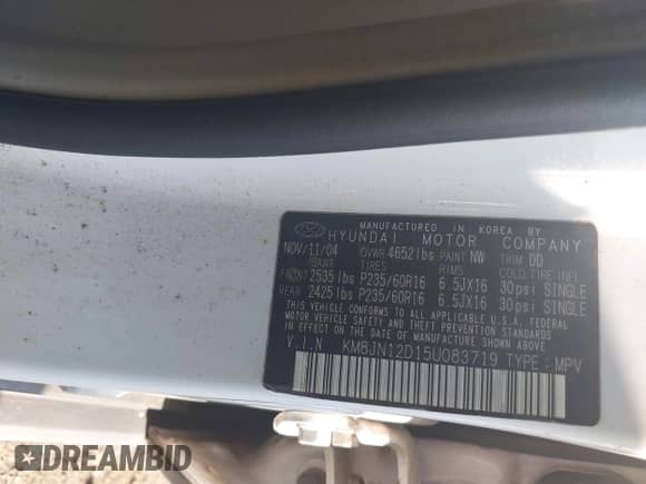 2005 Hyundai Tucson GLS z VIN KM8JN12D15U083719, wystawiony jako IAAI lot #42944227 z przebiegiem 131 997 mil mil oraz . Historia ofert i sprzedaży dostępna na DreamBid. Obrazek 9.