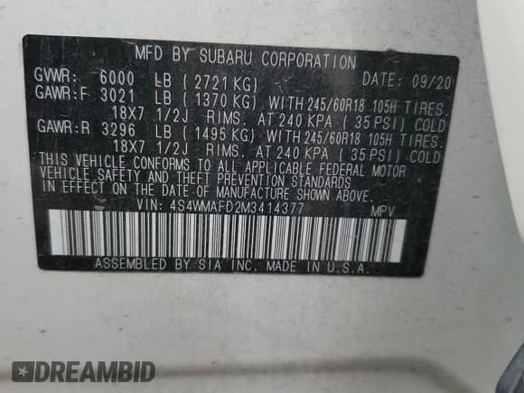 2021 Subaru Ascent Premium z VIN 4S4WMAFD2M3414377, wystawiony jako Copart lot #82403545 z przebiegiem 86 015 mil mil oraz Szkoda całkowita • Salvage title. Historia ofert i sprzedaży dostępna na DreamBid. Obrazek 13.