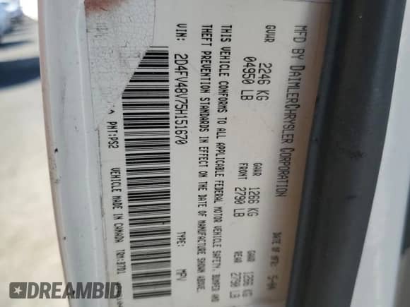 2005 Dodge Magnum SE with VIN 2D4FV48V75H151670, listed as a Copart auction lot 73364834 with Not provided miles and Salvage title. Bid and sale history available at DreamBid. Image 12.