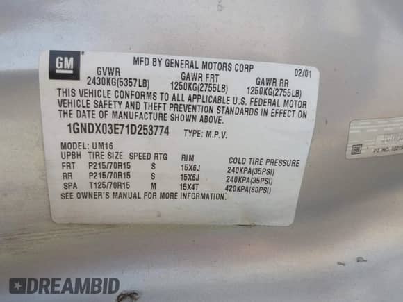 2001 Chevrolet Venture LS Y3G Mobility с VIN 1GNDX03E71D253774, выставлен на аукционе IAAI как лот 42216230 с пробегом 168 114 миль миль и . История ставок и продаж доступна на DreamBid. Изображение 9.