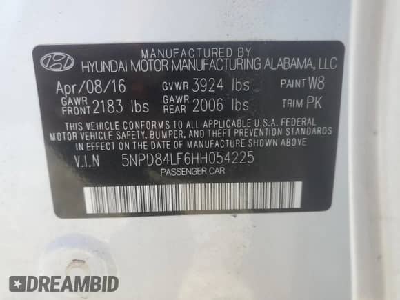 2017 Hyundai Elantra SE with VIN 5NPD84LF6HH054225, listed as a Copart auction lot 85690465 with 77,702 mi miles and Salvage title. Bid and sale history available at DreamBid. Image 12.