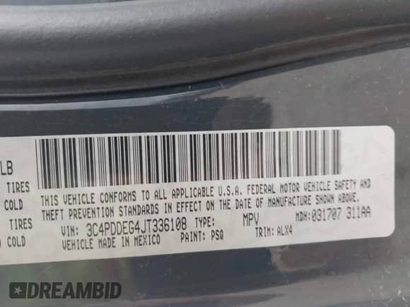 2018 Dodge Journey GT with VIN 3C4PDDEG4JT336108, listed as a IAAI auction lot 42391527 with 164,282 mi miles and . Bid and sale history available at DreamBid. Image 9.