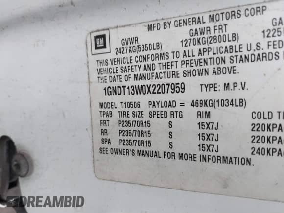 1999 Chevrolet Blazer LS z VIN 1GNDT13W0X2207959, wystawiony jako IAAI lot #41480348 z przebiegiem 220 877 mil mil oraz . Historia ofert i sprzedaży dostępna na DreamBid. Obrazek 9.