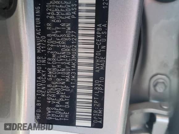 2021 Toyota Camry Hybrid XSE with VIN 4T1K31AK3MU021277, listed as a Copart auction lot 70713925 with 110,295 mi miles and Salvage title. Bid and sale history available at DreamBid. Image 12.