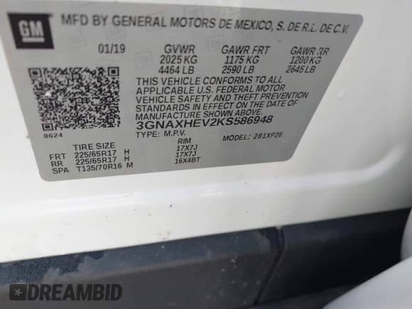 2019 Chevrolet Equinox LS с VIN 3GNAXHEV2KS586948, выставлен на аукционе IAAI как лот 43369697 с пробегом 103 768 миль миль и . История ставок и продаж доступна на DreamBid. Изображение 9.