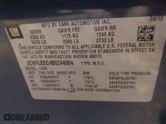 2011 Chevrolet Equinox 1LT with VIN 2CNFLEEC4B6244984, listed as a IAAI auction lot 42609315 with 82,180 mi miles and . Bid and sale history available at DreamBid. Image 9.