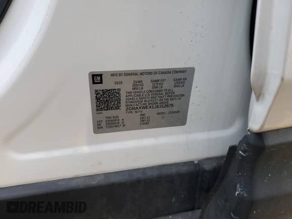 2018 Chevrolet Equinox Premier with VIN 2GNAXWEX1J6312675, listed as a Copart auction lot 84423065 with 56,326 mi miles and Clean title. Bid and sale history available at DreamBid. Image 12.