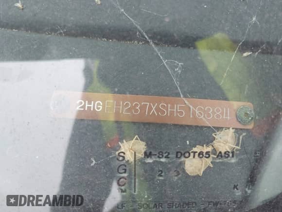 1995 Honda Civic with VIN 2HGEH237XSH516384, listed as a IAAI auction lot 42193189 with 357,539 mi miles and . Bid and sale history available at DreamBid. Image 9.