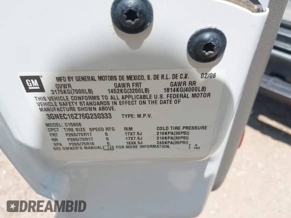 2006 Chevrolet Suburban LT z VIN 3GNEC16Z76G230333, wystawiony jako IAAI lot #42519686 z przebiegiem 192 599 mil mil oraz . Historia ofert i sprzedaży dostępna na DreamBid. Obrazek 9.