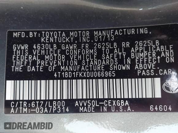 2013 Toyota Camry LE z VIN 4T1BD1FKXDU066965, wystawiony jako IAAI lot #43027264 z przebiegiem 98 455 mil mil oraz . Historia ofert i sprzedaży dostępna na DreamBid. Obrazek 9.