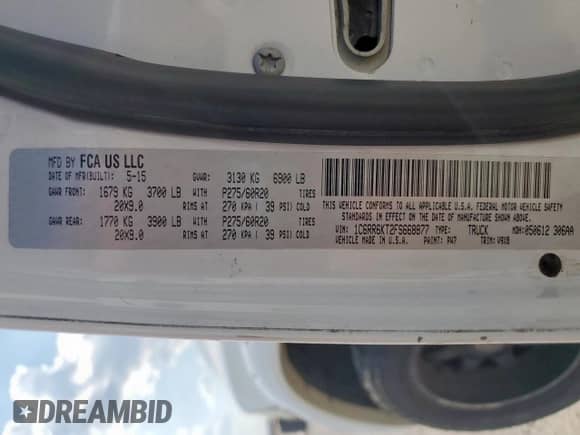 2015 Ram 1500 Express with VIN 1C6RR6KT2FS668877, listed as a Copart auction lot 71699725 with 94,920 mi miles and Salvage title. Bid and sale history available at DreamBid. Image 12.