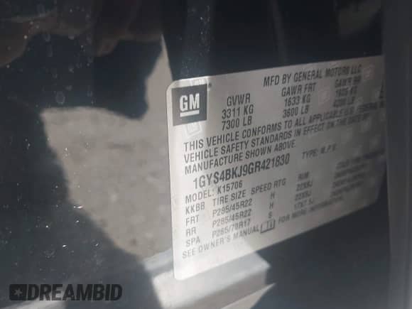 2016 Cadillac Escalade Luxury Collection with VIN 1GYS4BKJ9GR421830, listed as a IAAI auction lot 42840642 with 129,952 mi miles and . Bid and sale history available at DreamBid. Image 9.