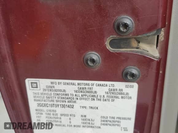 2000 Chevrolet Silverado 1500 LS z VIN 2GCEC19T9Y1301432, wystawiony jako Copart lot #85689035 z przebiegiem 286 067 mil mil oraz Szkoda całkowita • Salvage title. Historia ofert i sprzedaży dostępna na DreamBid. Obrazek 12.