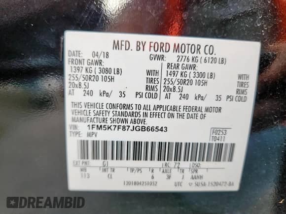 2018 Ford Explorer Limited z VIN 1FM5K7F87JGB66543, wystawiony jako Copart lot #69456485 z przebiegiem 84 956 mil mil oraz Szkoda całkowita • Salvage title. Historia ofert i sprzedaży dostępna na DreamBid. Obrazek 13.