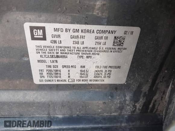 2018 Chevrolet Trax LT с VIN KL7CJLSB3JB646954, выставлен на аукционе IAAI как лот 43384154 с пробегом 91 719 миль миль и . История ставок и продаж доступна на DreamBid. Изображение 9.