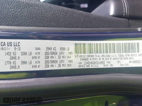 2017 Dodge Durango SXT with VIN 1C4RDHAG8HC610955, listed as a IAAI auction lot 42595398 with 88,269 mi miles and . Bid and sale history available at DreamBid. Image 9.