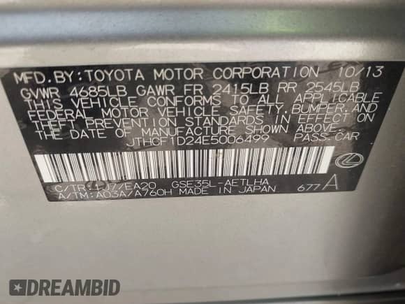 2014 Lexus IS 250 с VIN JTHCF1D24E5006499, выставлен на аукционе IAAI как лот 42581545 с пробегом 144 334 миль миль и . История ставок и продаж доступна на DreamBid. Изображение 9.